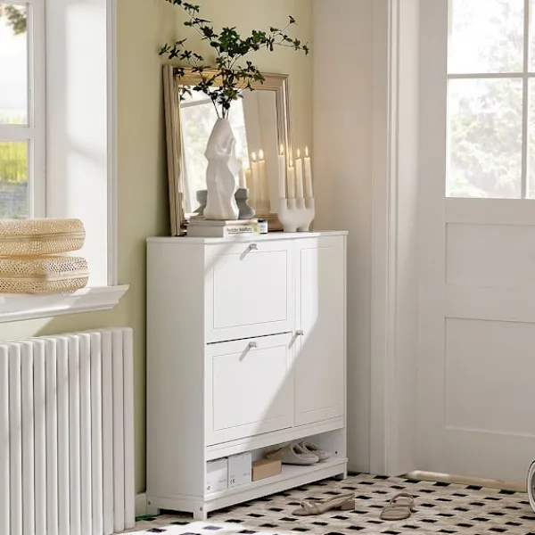 SoBuy Skåp>vit skåp för skor med 2 dörrar 102x24x96cm, modern FSR114-W