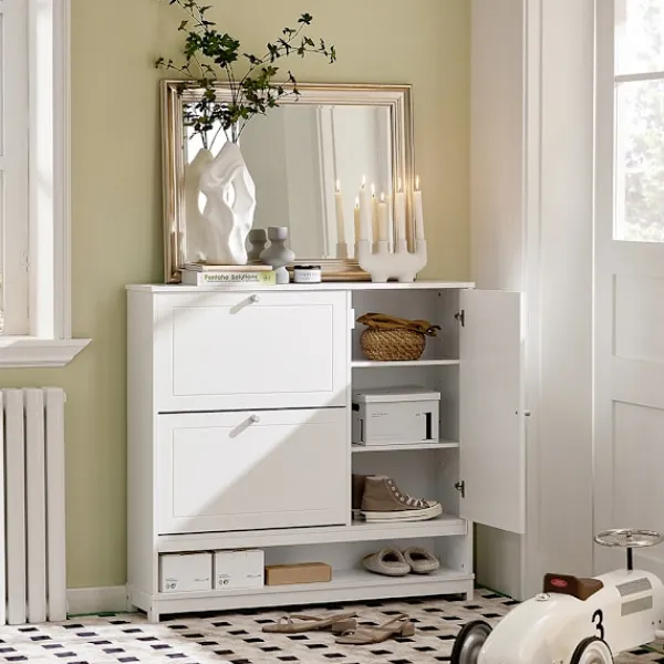SoBuy Skåp>vit skåp för skor med 2 dörrar 102x24x96cm, modern FSR114-W
