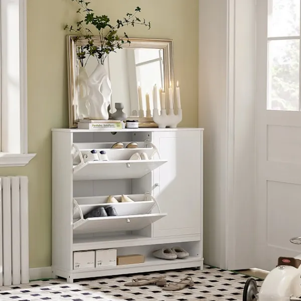SoBuy Skåp>vit skåp för skor med 2 dörrar 102x24x96cm, modern FSR114-W