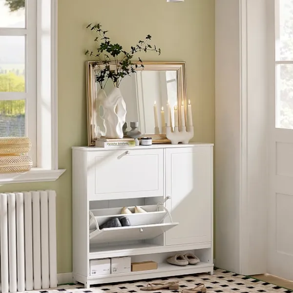SoBuy Skåp>vit skåp för skor med 2 dörrar 102x24x96cm, modern FSR114-W