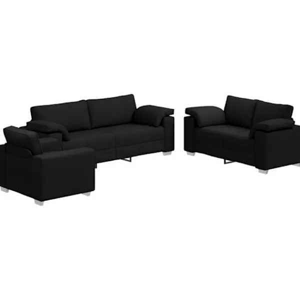 vidaXL Soffor>Soffa 3 pcs Svart Linnenblandad tyg