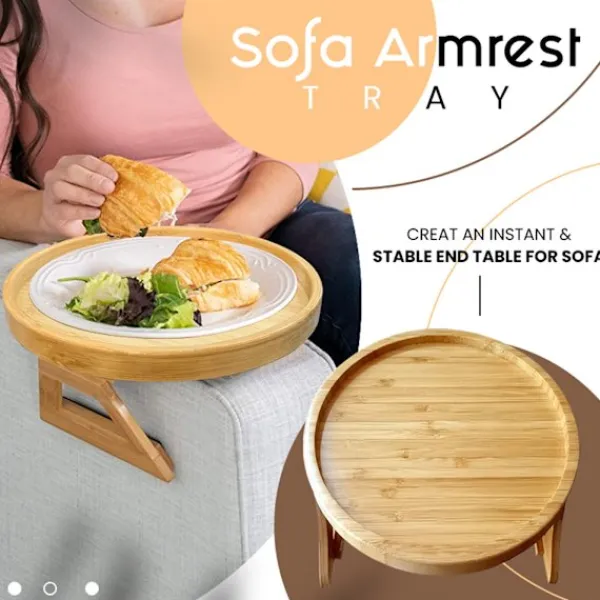 Småbord>Soffa Clip Bricka, Portabelt Bord, Soffa Armstöd Bricka, Naturlig Bambu Armstöd Bricka, Clip Bricka för Att Äta och Dricka