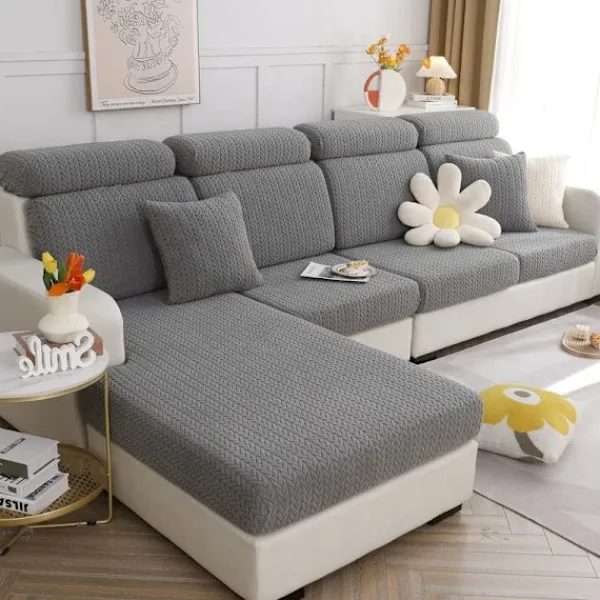 Soffor>Soffa Sittdyna Kuddöverdrag - Universal Stretch Soffaöverdrag Soffdynaöverdrag L-Form, Mjuk Soffa Sittdynaöverdrag Soffchaiseskydd