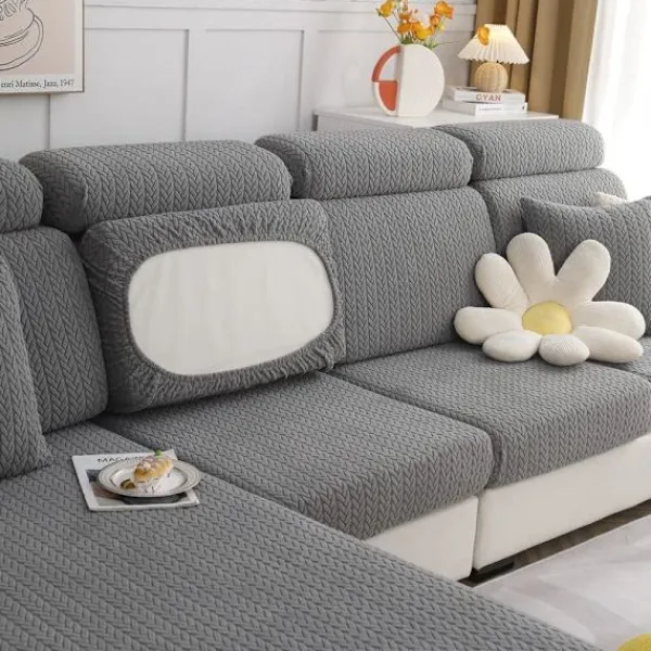 Soffor>Soffa Sittdyna Kuddöverdrag - Universal Stretch Soffaöverdrag Soffdynaöverdrag L-Form, Mjuk Soffa Sittdynaöverdrag Soffchaiseskydd