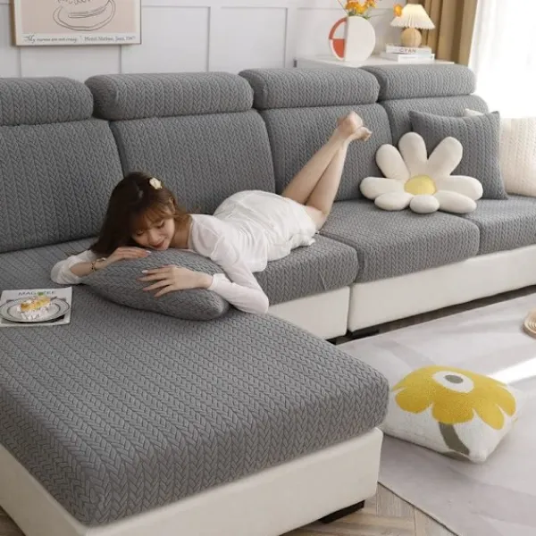 Soffor>Soffa Sittdyna Kuddöverdrag - Universal Stretch Soffaöverdrag Soffdynaöverdrag L-Form, Mjuk Soffa Sittdynaöverdrag Soffchaiseskydd