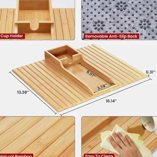FMYSJ Småbord>Soffarmstöd Bricka, Soffmugghållare, Bambubricka med Mugghållare, Bambu Soffmugghållare Bricka (FMY)
