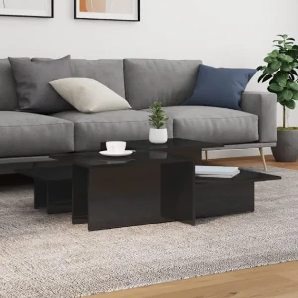 vidaXL Soffbord>Soffbord 2 delar svart högglans konstruerat trä