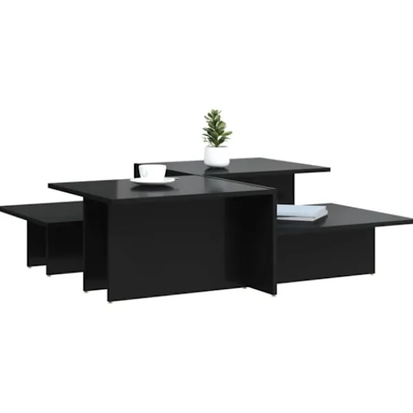 vidaXL Soffbord>Soffbord 2 delar svart högglans konstruerat trä