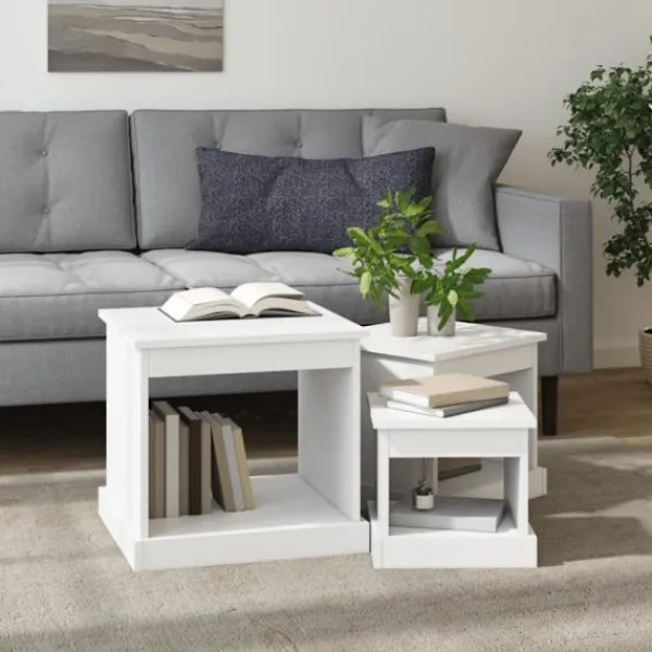 vidaXL Soffbord>Soffbord 3 delar vit konstruerat trä