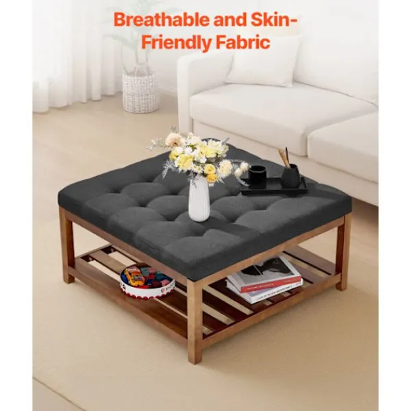DUOKU Sittpuffar>Soffbord - - CWD0101CA-KD-MÖRKGREY - 875 mm - Massivt Trä - Linne Tyg