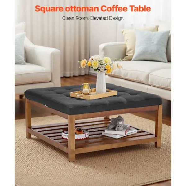 DUOKU Sittpuffar>Soffbord - - CWD0101CA-KD-MÖRKGREY - 875 mm - Massivt Trä - Linne Tyg