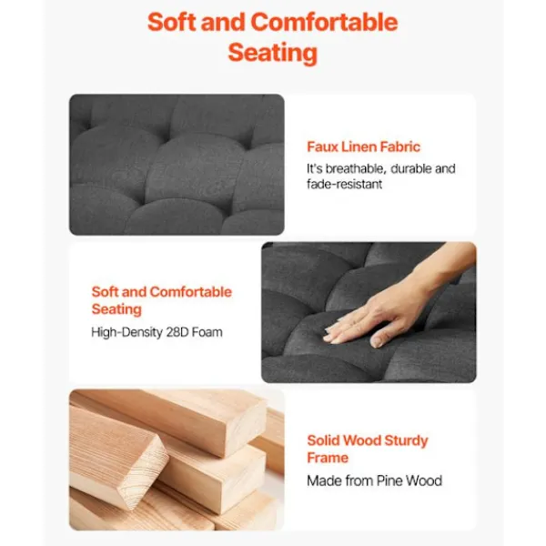 DUOKU Sittpuffar>Soffbord - - CWD0101CA-KD-MÖRKGREY - 875 mm - Massivt Trä - Linne Tyg