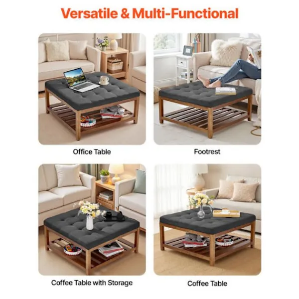 DUOKU Sittpuffar>Soffbord - - CWD0101CA-KD-MÖRKGREY - 875 mm - Massivt Trä - Linne Tyg