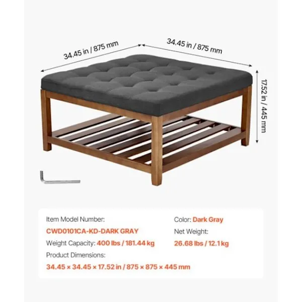 DUOKU Sittpuffar>Soffbord - - CWD0101CA-KD-MÖRKGREY - 875 mm - Massivt Trä - Linne Tyg
