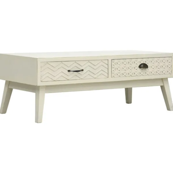 vidaXL Soffbord>Soffbord med 2 lådor sniderier grå 110x50x40 cm trä