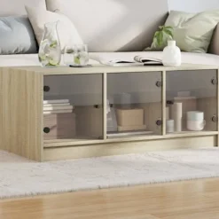 vidaXL Soffbord>Soffbord med glasdörrar sonoma-ek 102x50x42 cm