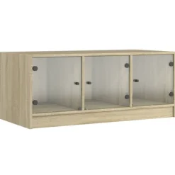 vidaXL Soffbord>Soffbord med glasdörrar sonoma-ek 102x50x42 cm