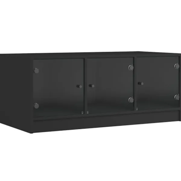 vidaXL Tv-Bänkar>Soffbord med glasdörrar svart 102x50x42 cm