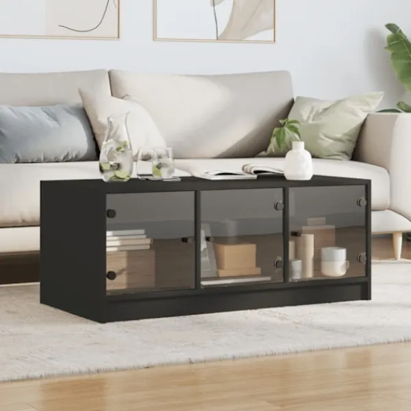 vidaXL Tv-Bänkar>Soffbord med glasdörrar svart 102x50x42 cm