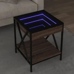 vidaXL Soffbord>Soffbord med Infinity LEDs brun ek 40x40x49 cm