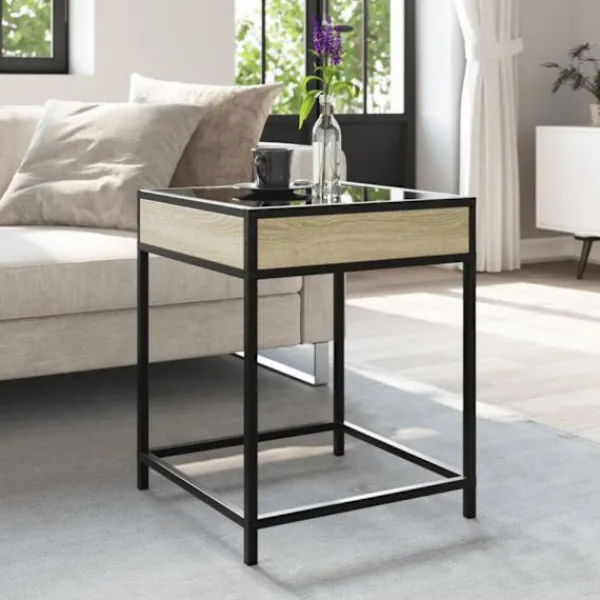 vidaXL Soffbord>Soffbord med Infinity LEDs sonoma-ek 40x40x51 cm