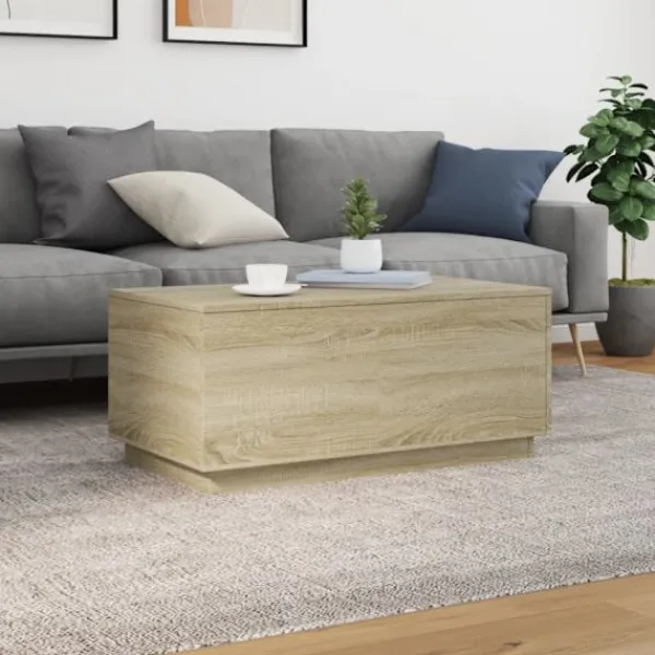 vidaXL Soffbord>Soffbord med LED sonoma-ek 90x50x40 cm