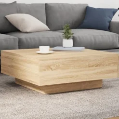 vidaXL Soffbord>Soffbord med LED sonoma-ek 80x80x31 cm