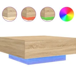 vidaXL Soffbord>Soffbord med LED sonoma-ek 80x80x31 cm