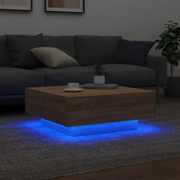 vidaXL Soffbord>Soffbord med LED sonoma-ek 80x80x31 cm