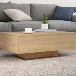 vidaXL Soffbord>Soffbord med LED sonoma-ek 85x55x31 cm