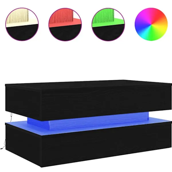 vidaXL Soffbord>Soffbord med LED svart ek 90x50x40 cm