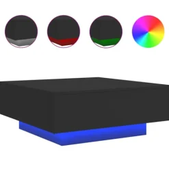 vidaXL Soffbord>Soffbord med LED svart 80x80x31 cm