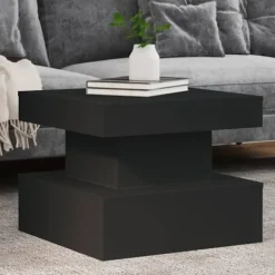 vidaXL Soffbord>Soffbord med LED svart 50x50x40 cm