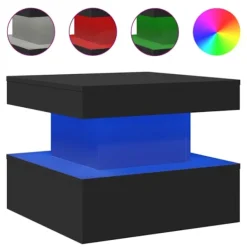 vidaXL Soffbord>Soffbord med LED svart 50x50x40 cm