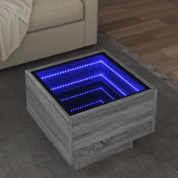 vidaXL Soffbord>Soffbord med LEDs grå sonoma 40x40x30 cm konstruerat trä