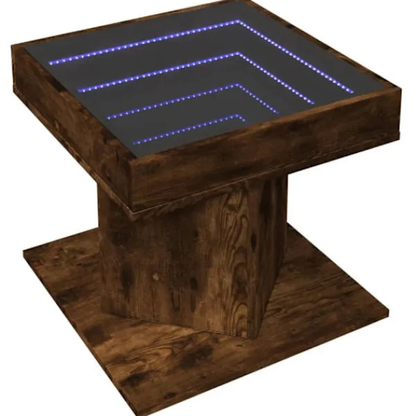 vidaXL Soffbord>Soffbord med LEDs rökfärgad ek 50x50x45 cm konstruerat trä