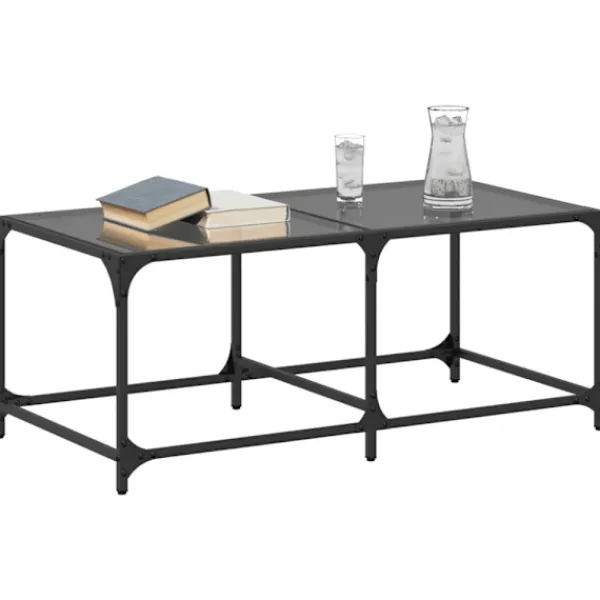 vidaXL Soffbord>Soffbord med svart glasskiva 98,5x50x40 cm stål