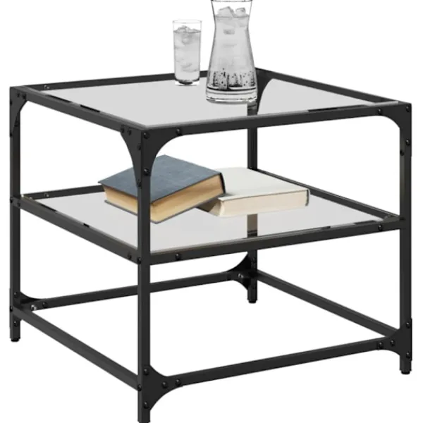 vidaXL Soffbord>Soffbord med transparent glasskiva 2 st 50x50x45 cm stål