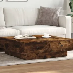 vidaXL Soffbord>Soffbord rökfärgad ek 90x90x28 cm konstruerat trä