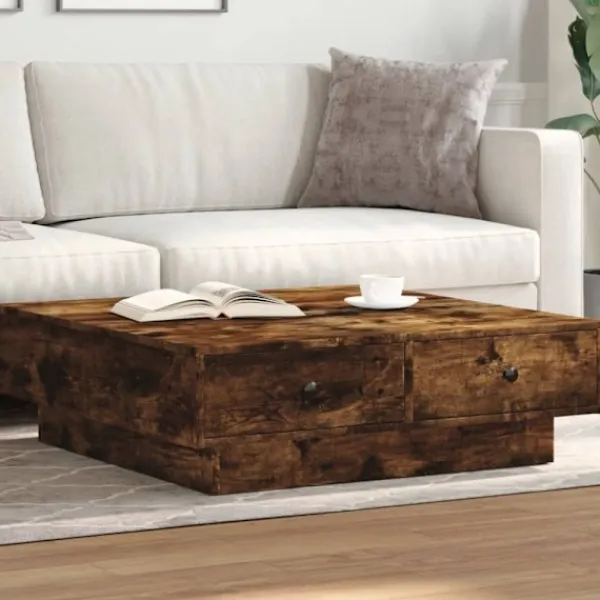 vidaXL Soffbord>Soffbord rökfärgad ek 90x90x28 cm konstruerat trä