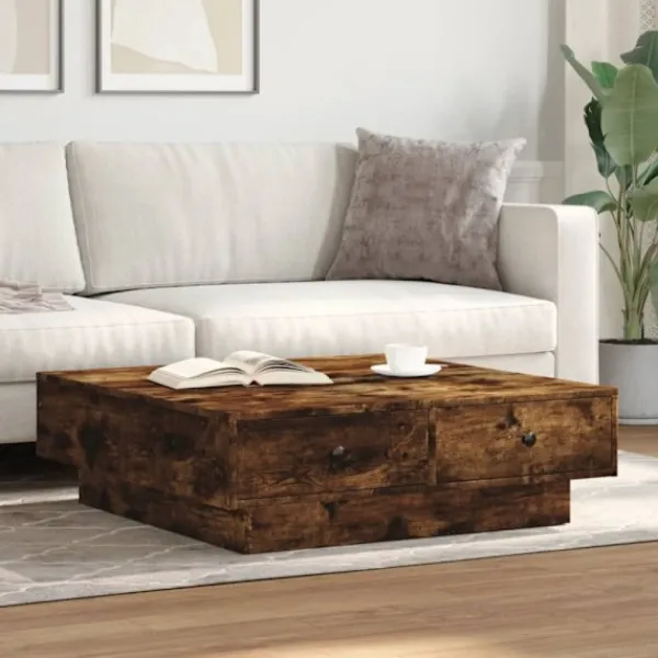 vidaXL Soffbord>Soffbord rökfärgad ek 90x90x28 cm konstruerat trä