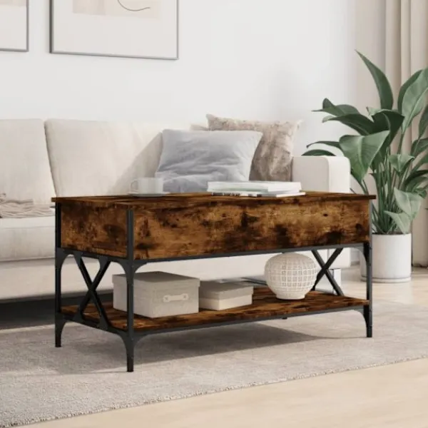 vidaXL Soffbord>Soffbord rökfärgad ek 100x50x50 cm konstruerat trä och metall