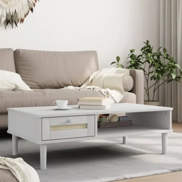 vidaXL Soffbord>Soffbord SENJA rottinglook vit 100x55x33 cm massivt trä