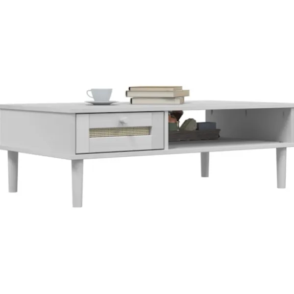 vidaXL Soffbord>Soffbord SENJA rottinglook vit 100x55x33 cm massivt trä