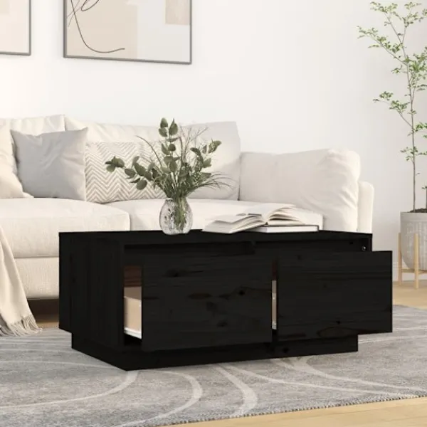 vidaXL Soffbord>Soffbord svart 80x50x35 cm massivt furu