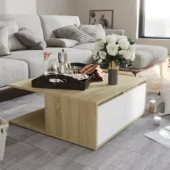 vidaXL Soffbord>Soffbord vit och sonoma-ek 80x80x31 cm konstruerat trä