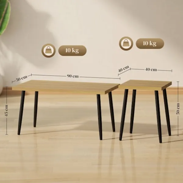 Northio Soffbord>Soffbordsset med 2 sidobord med stålstomme, vardagsrumsbord, soffbord för vardagsrum, sovrum, naturlig