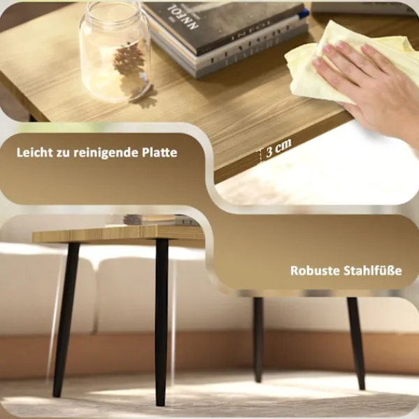 Northio Soffbord>Soffbordsset med 2 sidobord med stålstomme, vardagsrumsbord, soffbord för vardagsrum, sovrum, naturlig