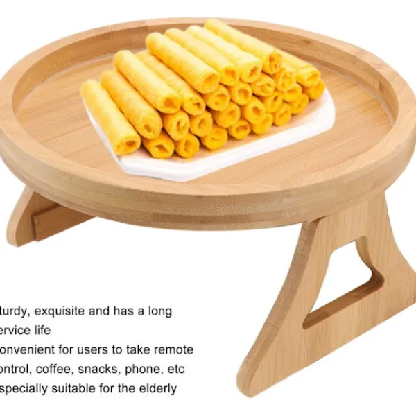 Småbord>Soffbricka i bambu med trästruktur, bärbart clip-on bord för soffarmstöd, kompatibelt med kaffe, te och snacks
