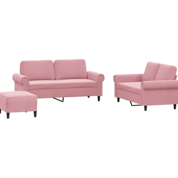 vidaXL Soffor>Soffgrupp med dynor 3 delar rosa sammet